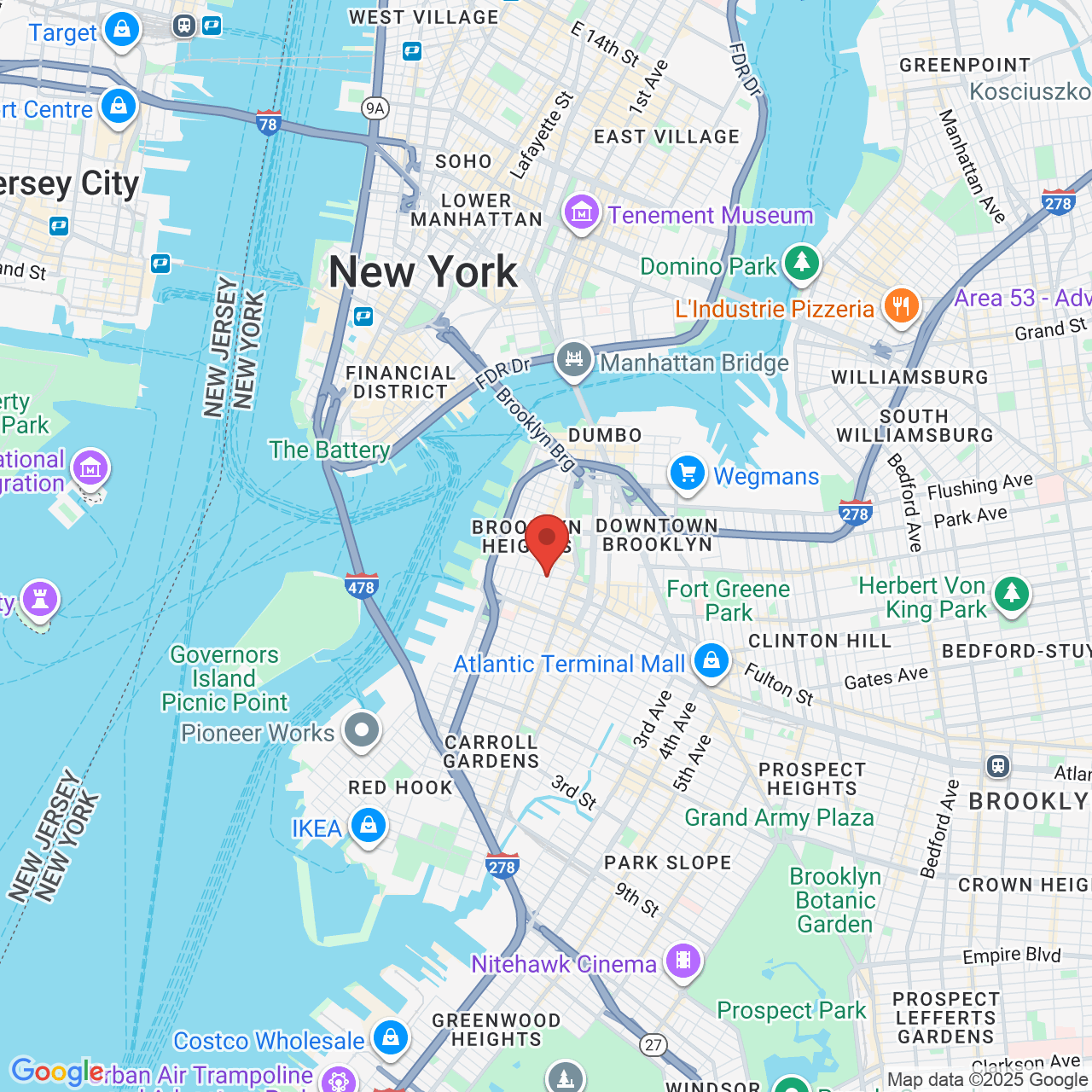 Google map image of our location in 142 Joralemon St Brooklyn Heights, NY